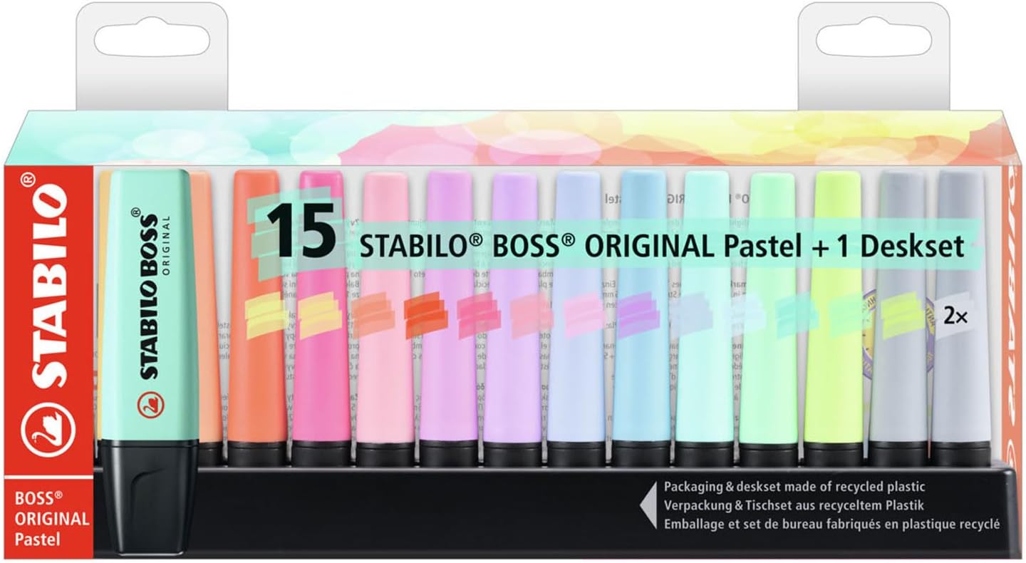 STABILO BOSS 15 PZAS PASTEL + DESKSET