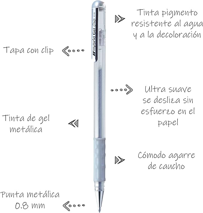 BOLÍGRAFO PENTEL HYBRID GEL PLATA
