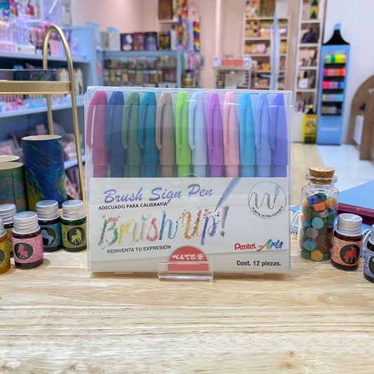 PENTEL BRUSH SIGN PEN 12 PZAS PASTEL