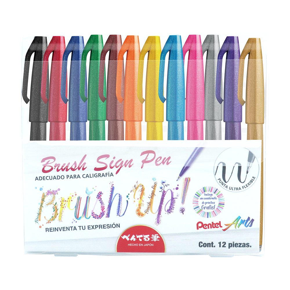 PENTEL BRUSH SIGN PEN 12 PZAS BASIC