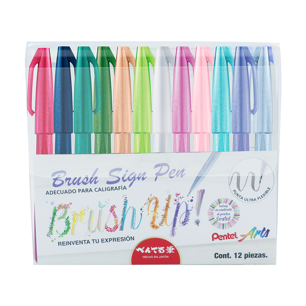PENTEL BRUSH SIGN PEN 12 PZAS PASTEL