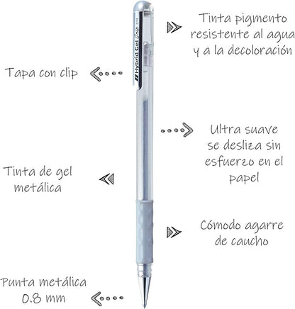 BOLÍGRAFO PENTEL HYBRID GEL PLATA